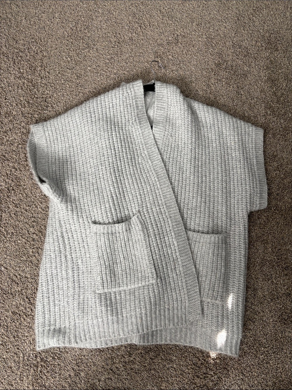 aerie Light Gray Short-Sleeve Open-Front Knit Cardigan